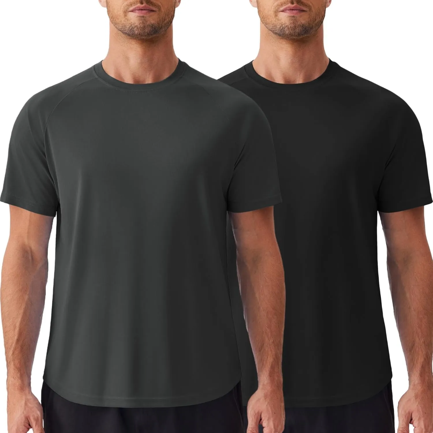 PINSPARK Mens 2 Pack UPF50  Sun Protection Swim Surf Short Sleeve Athletic Shirts Rash Guard Quick Dry Performance Shirts