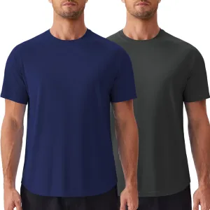 PINSPARK Mens 2 Pack UPF50  Sun Protection Swim Surf Short Sleeve Athletic Shirts Rash Guard Quick Dry Performance Shirts