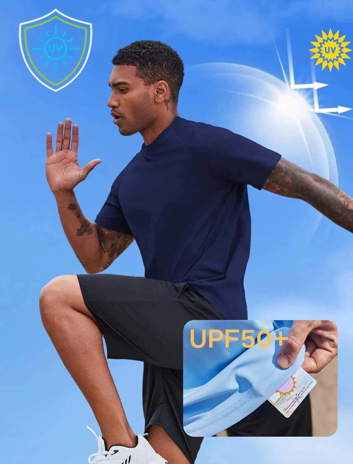 PINSPARK Mens 2 Pack UPF50  Sun Protection Swim Surf Short Sleeve Athletic Shirts Rash Guard Quick Dry Performance Shirts