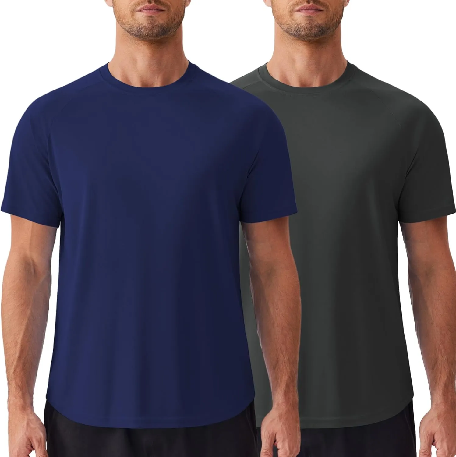PINSPARK Mens 2 Pack UPF50  Sun Protection Swim Surf Short Sleeve Athletic Shirts Rash Guard Quick Dry Performance Shirts