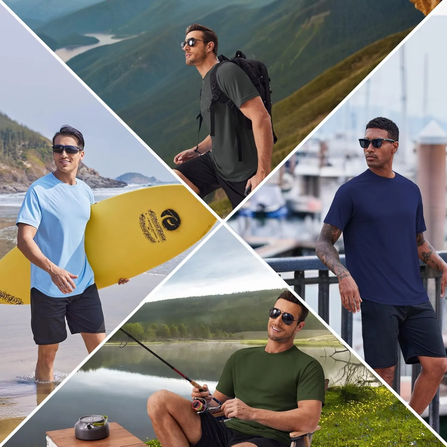 PINSPARK Mens 2 Pack UPF50  Sun Protection Swim Surf Short Sleeve Athletic Shirts Rash Guard Quick Dry Performance Shirts