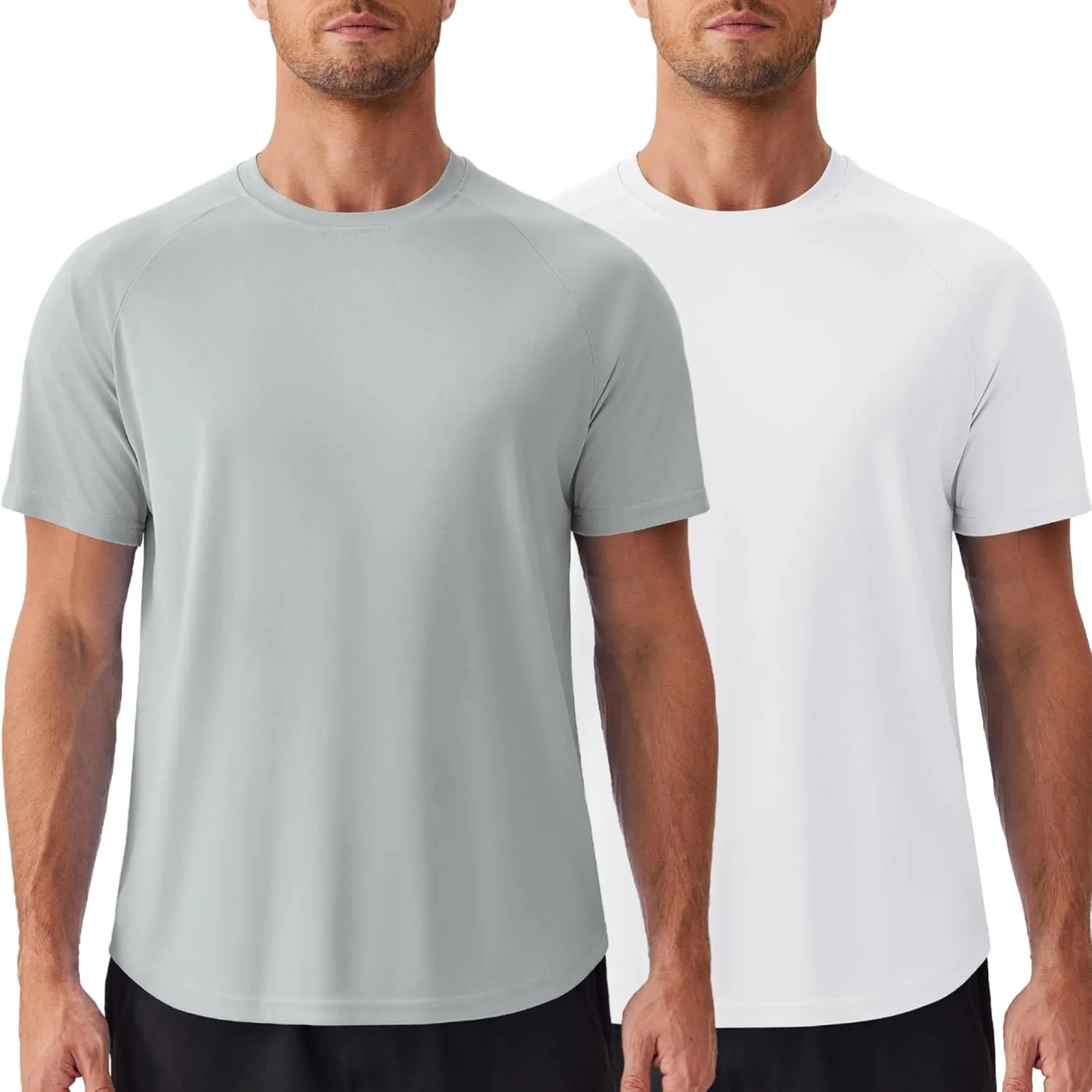 PINSPARK Mens 2 Pack UPF50  Sun Protection Swim Surf Short Sleeve Athletic Shirts Rash Guard Quick Dry Performance Shirts