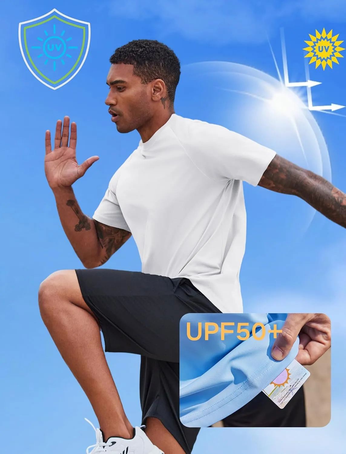 PINSPARK Mens 2 Pack UPF50  Sun Protection Swim Surf Short Sleeve Athletic Shirts Rash Guard Quick Dry Performance Shirts