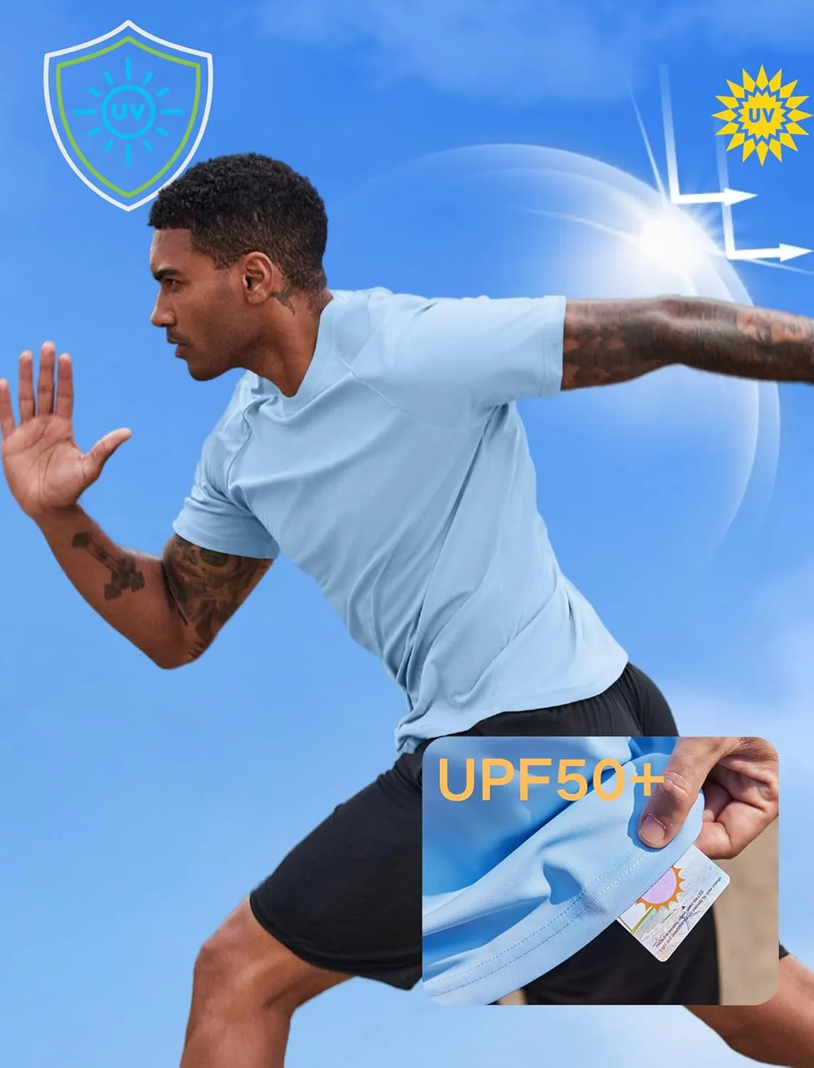 PINSPARK Mens 2 Pack UPF50  Sun Protection Swim Surf Short Sleeve Athletic Shirts Rash Guard Quick Dry Performance Shirts