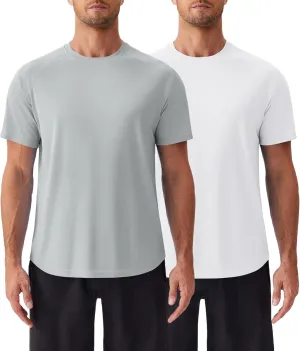 PINSPARK Mens 2 Pack UPF50  Sun Protection Swim Surf Short Sleeve Athletic Shirts Rash Guard Quick Dry Performance Shirts