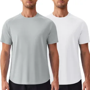PINSPARK Mens 2 Pack UPF50  Sun Protection Swim Surf Short Sleeve Athletic Shirts Rash Guard Quick Dry Performance Shirts