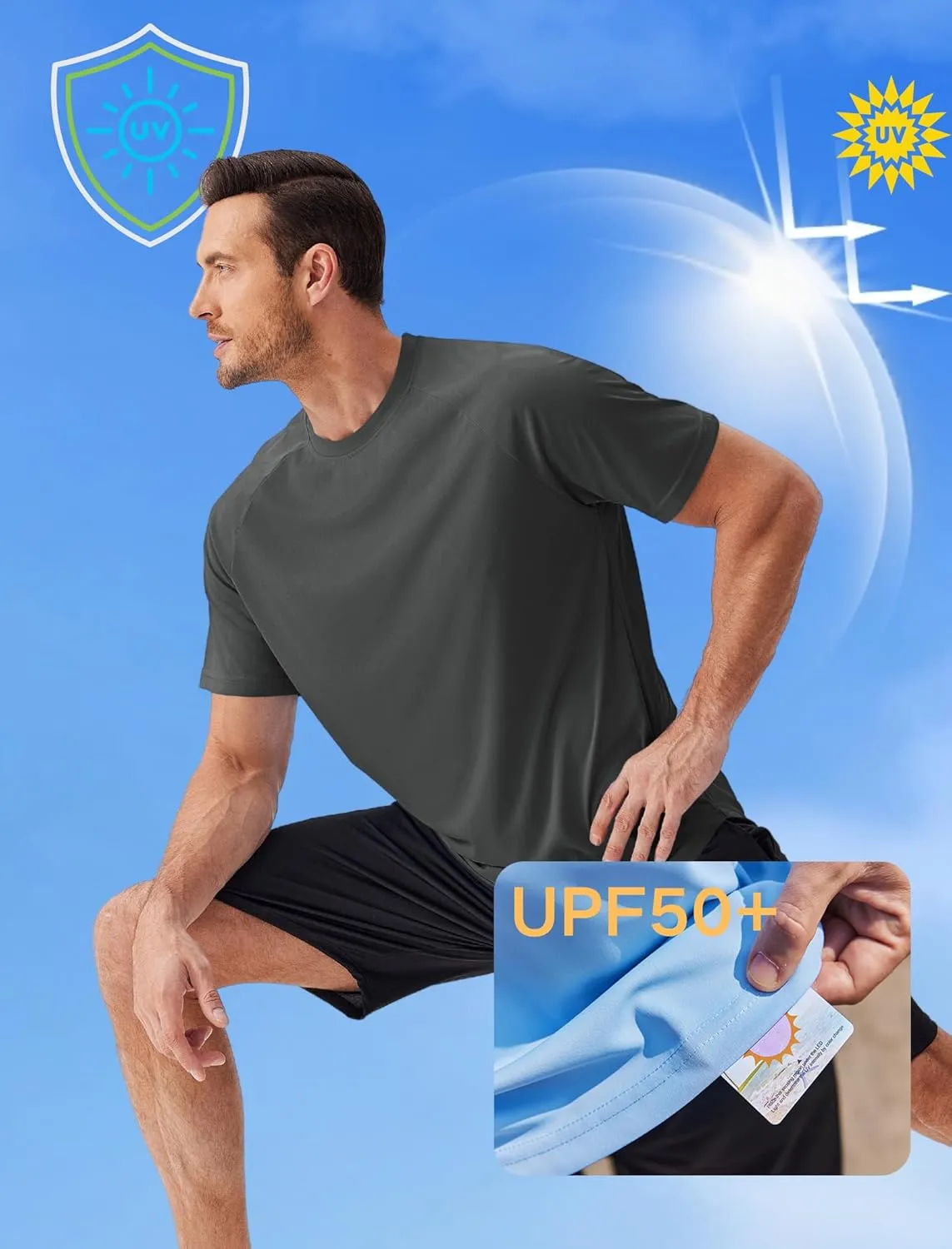 PINSPARK Mens 2 Pack UPF50  Sun Protection Swim Surf Short Sleeve Athletic Shirts Rash Guard Quick Dry Performance Shirts