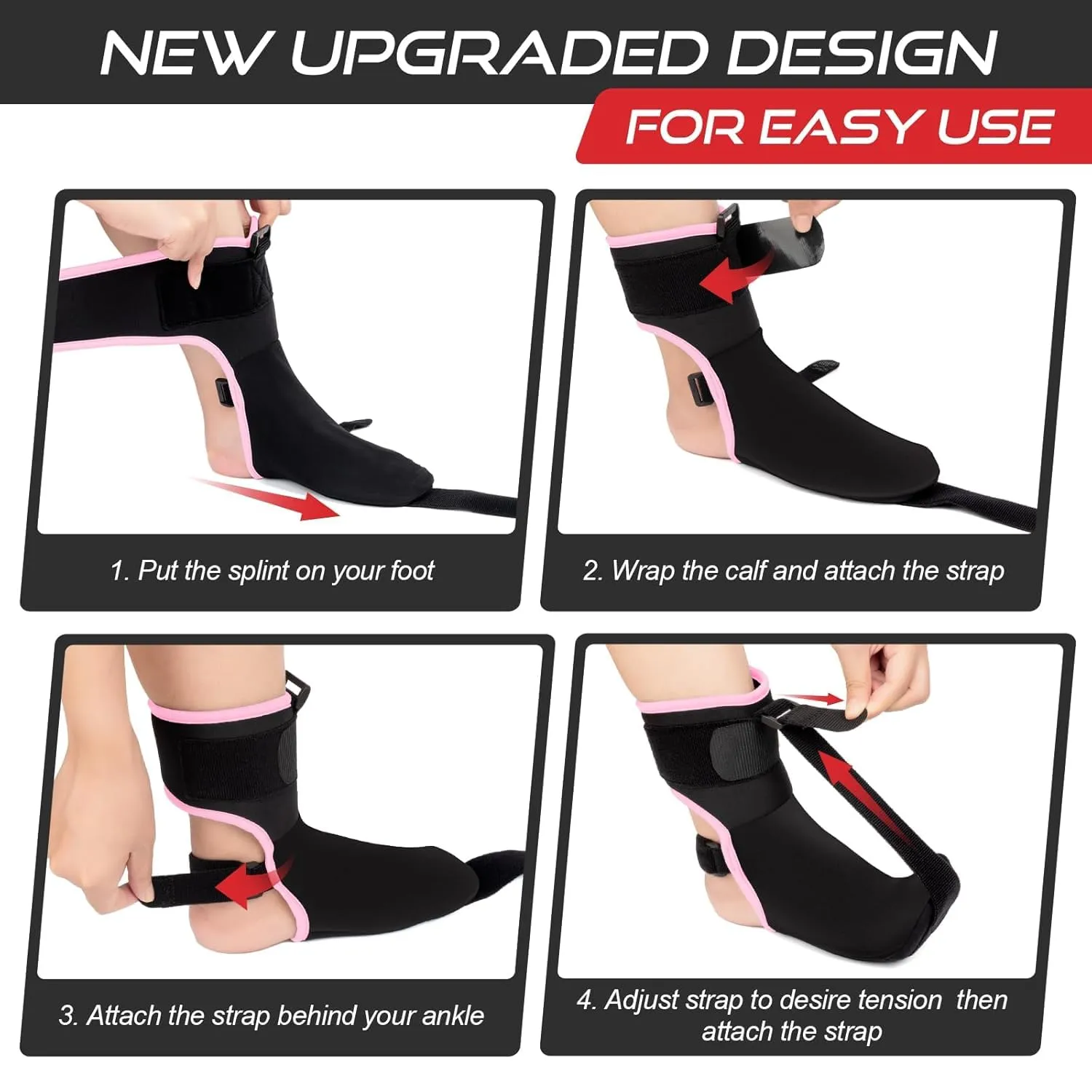 Plantar Fasciitis Night Splint Sock Soft Plantar Fasciitis Brace for Sleeping Achilles Tendonitis Foot Drop Heel Pain - Plantar Fasciitis Relief Night Splint for Women Black-Pink Large