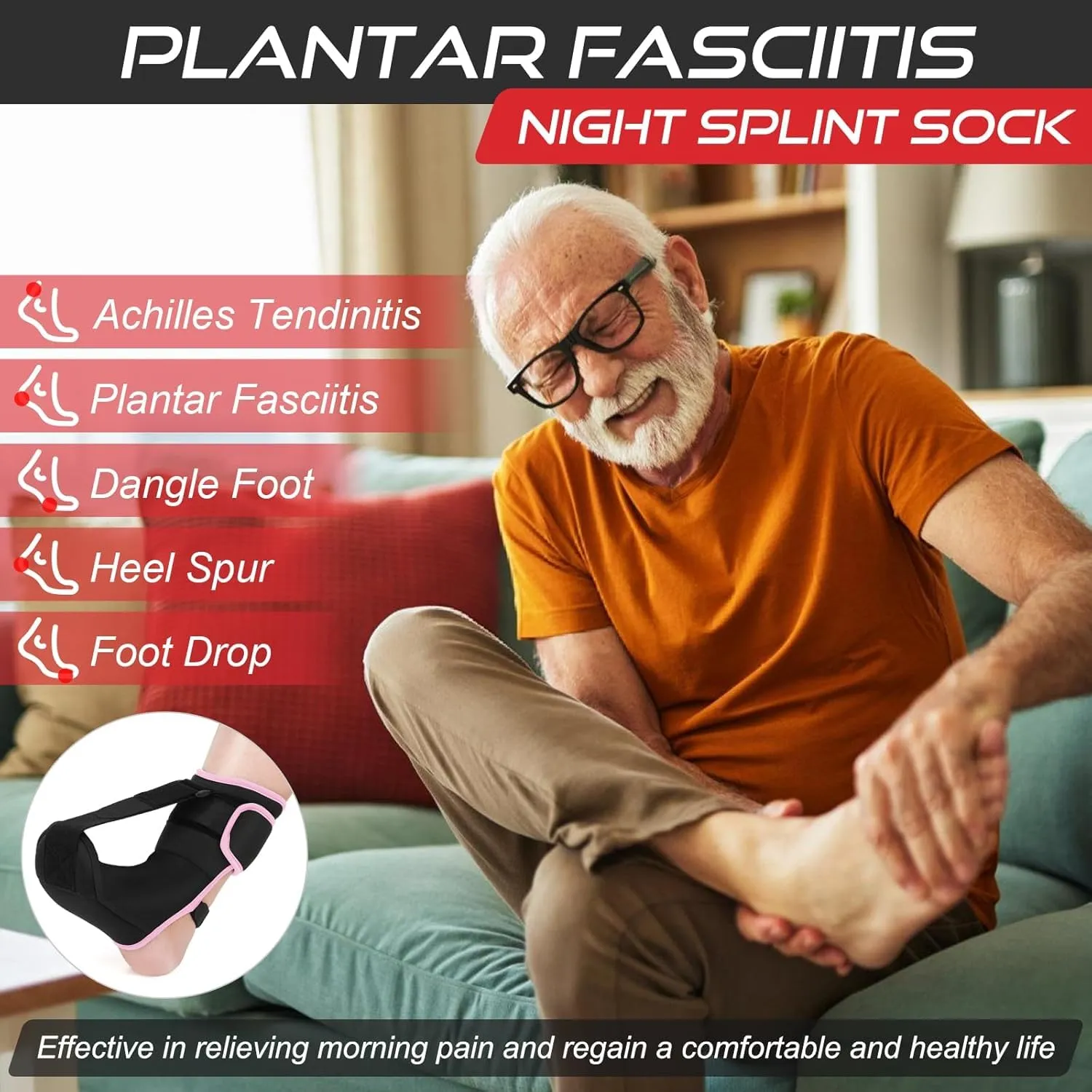 Plantar Fasciitis Night Splint Sock Soft Plantar Fasciitis Brace for Sleeping Achilles Tendonitis Foot Drop Heel Pain - Plantar Fasciitis Relief Night Splint for Women Black-Pink Large