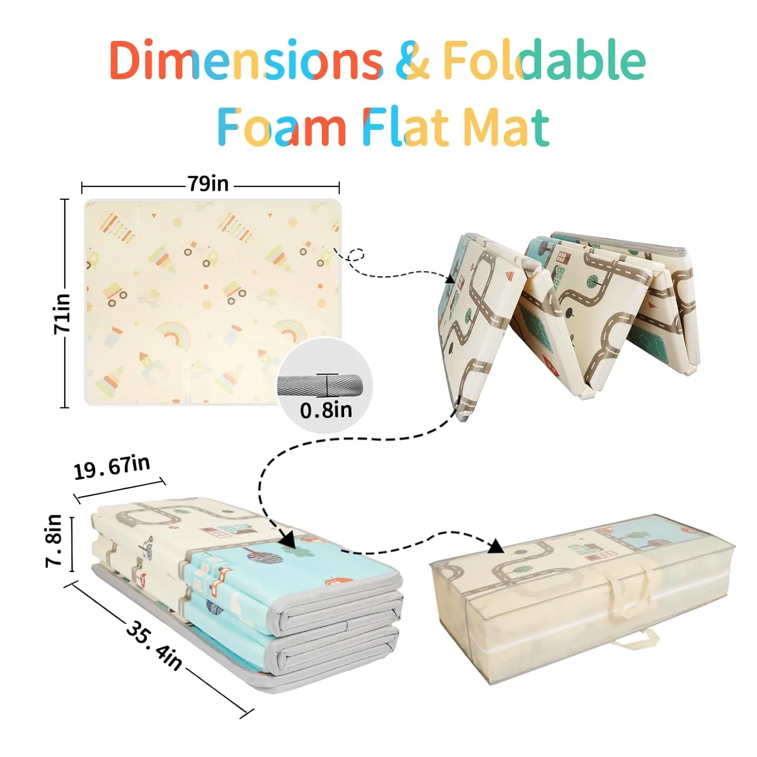 Play Mat for Babies 79x71 | 0.8Inch Thick Foldable Foam Playmat for Babies | Waterproof Play Mat for Infant Crawling | Reversible Playroom Kids XPE Padded Floor Rug for Toddlers