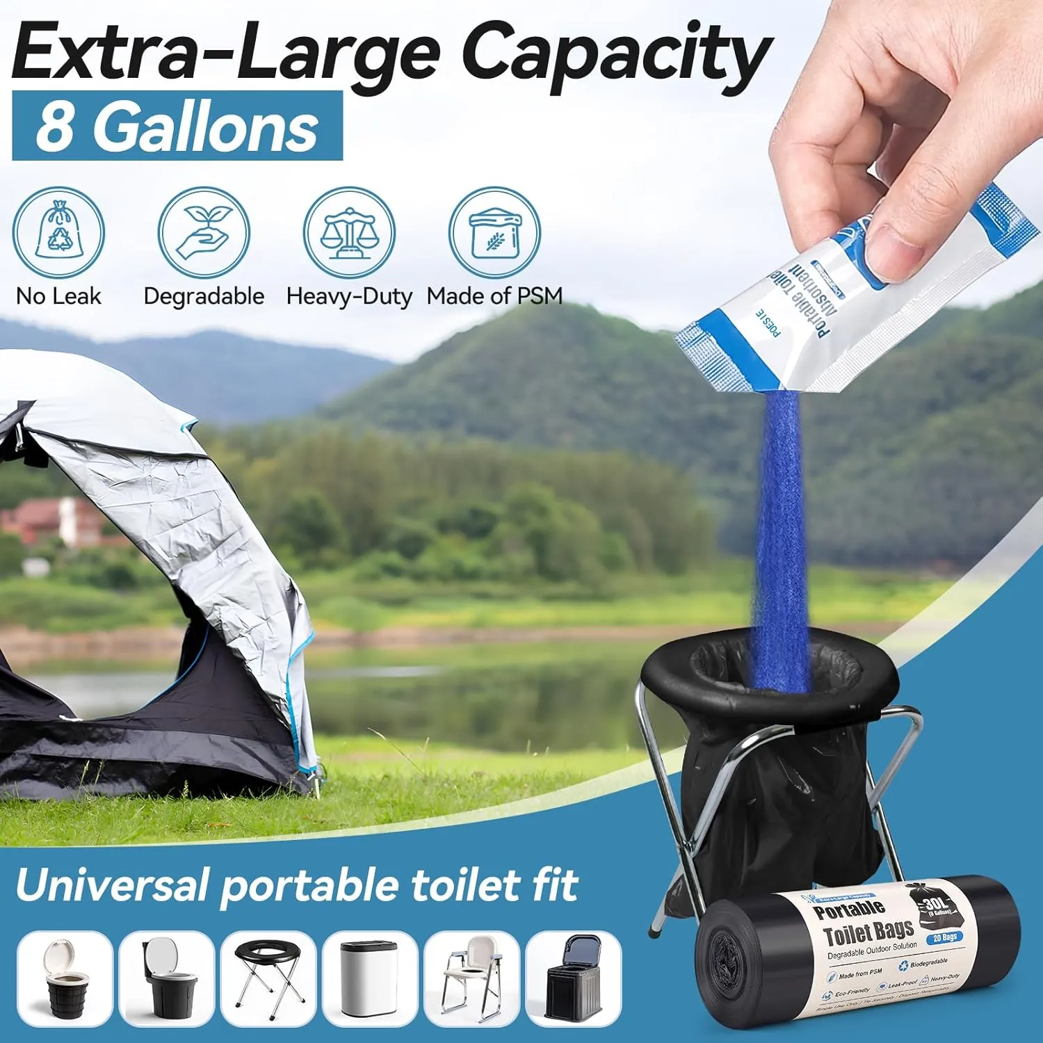 Poesie Poo Absorbent Gel Powder for Portable Toilet Camping Hiking Outdoor Portable Potty Resolution