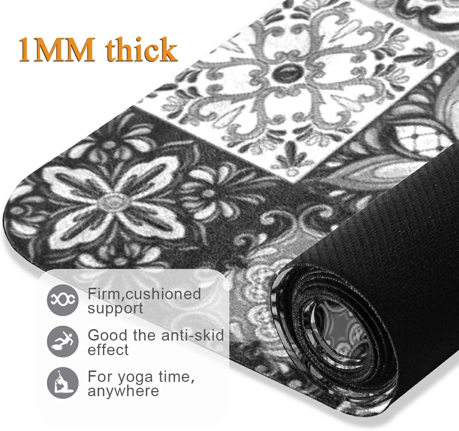 Poeticcity 1 mm Thick Non-Slip Rubber Yoga Mat, Durable Folding Workout Mat, Fitness Safe Mat with Bag for Pilates and Floor Exercises