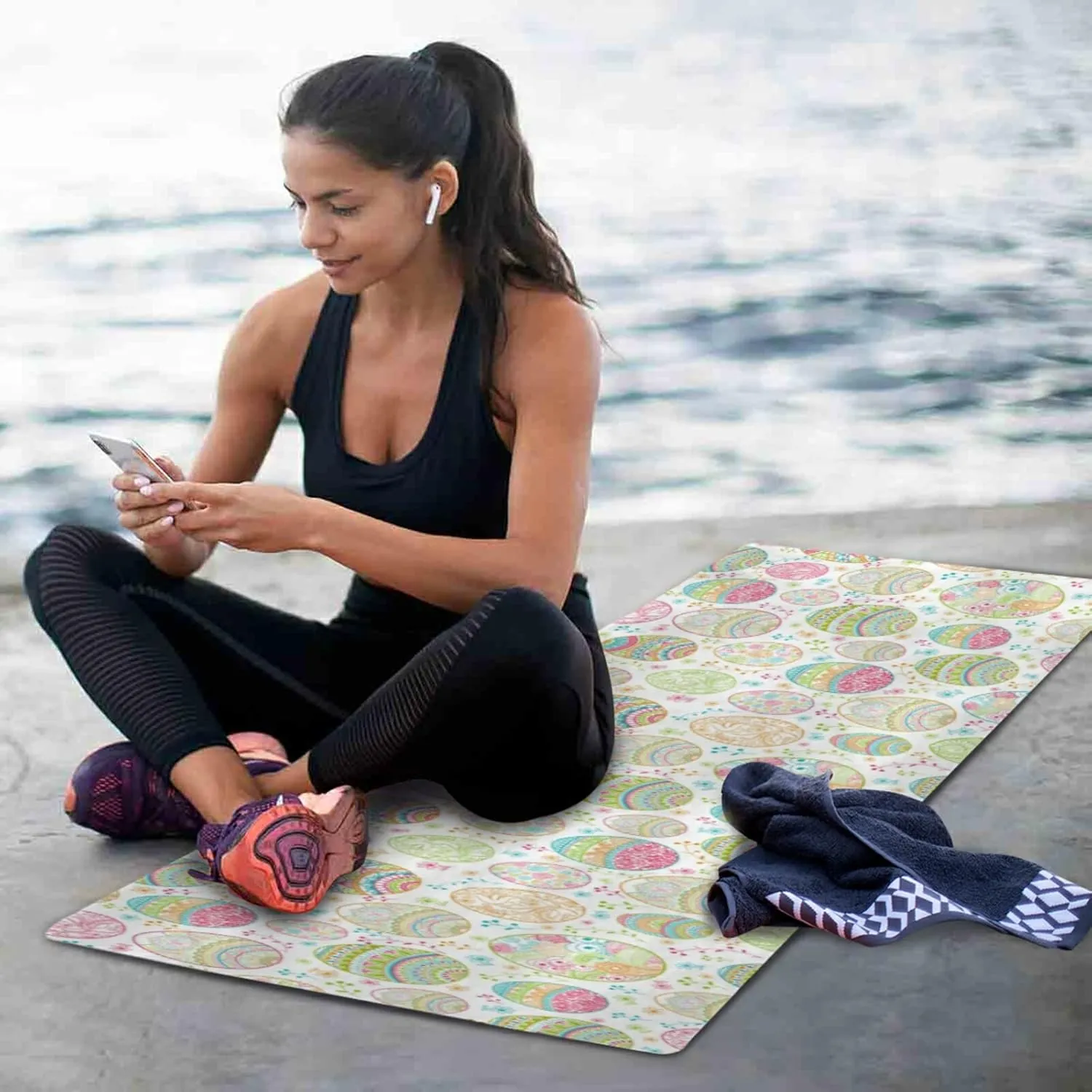 Poeticcity 1 mm Thick Non-Slip Rubber Yoga Mat, Durable Folding Workout Mat, Fitness Safe Mat with Bag for Pilates and Floor Exercises