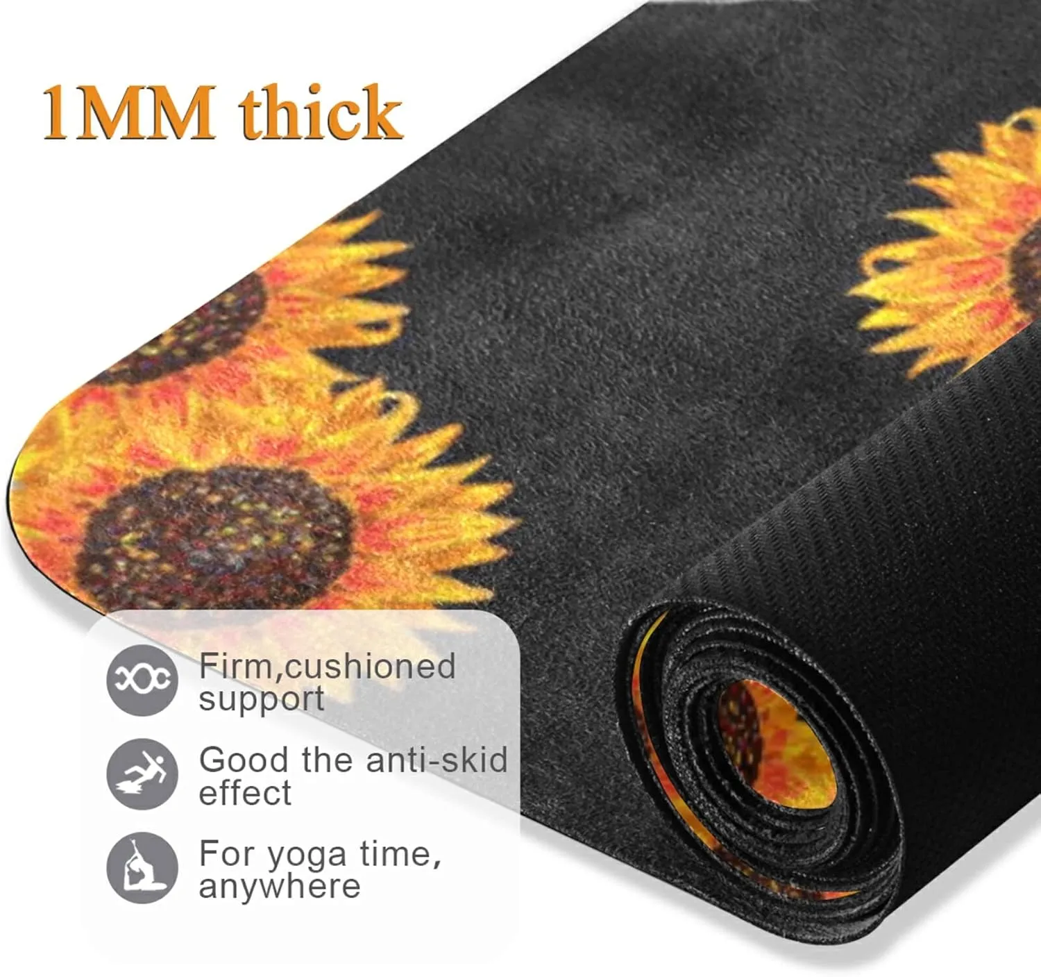 Poeticcity 1 mm Thick Non-Slip Rubber Yoga Mat, Durable Folding Workout Mat, Fitness Safe Mat with Bag for Pilates and Floor Exercises