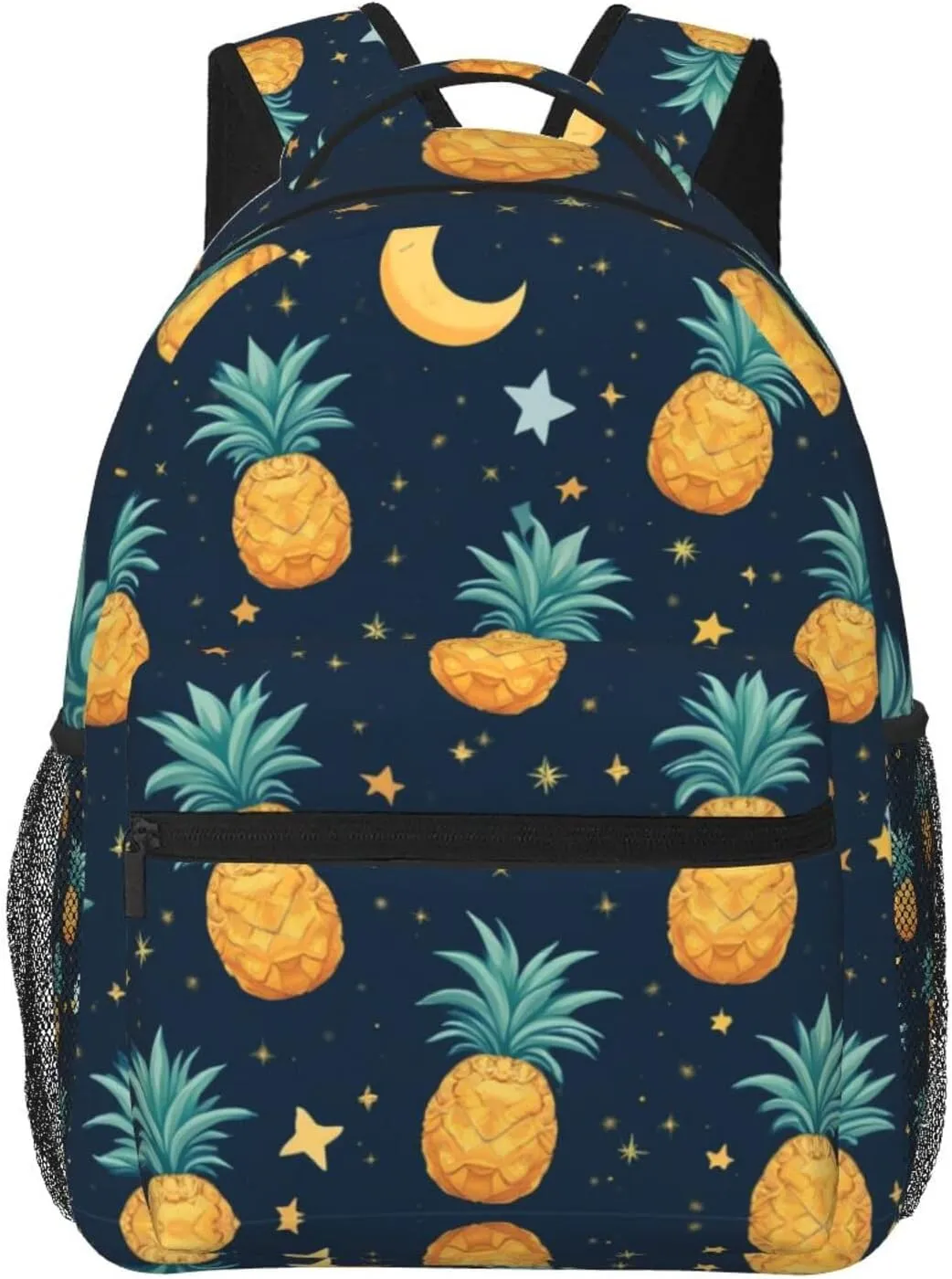 Polyester Daypack Backpack for Climbing Outdoors Running - Big Capacity Multipurpose Anti-Theft Bookbag, Starry Star Pineapple Moon Sky Blue Art Travel Hiking & Camping Rucksack