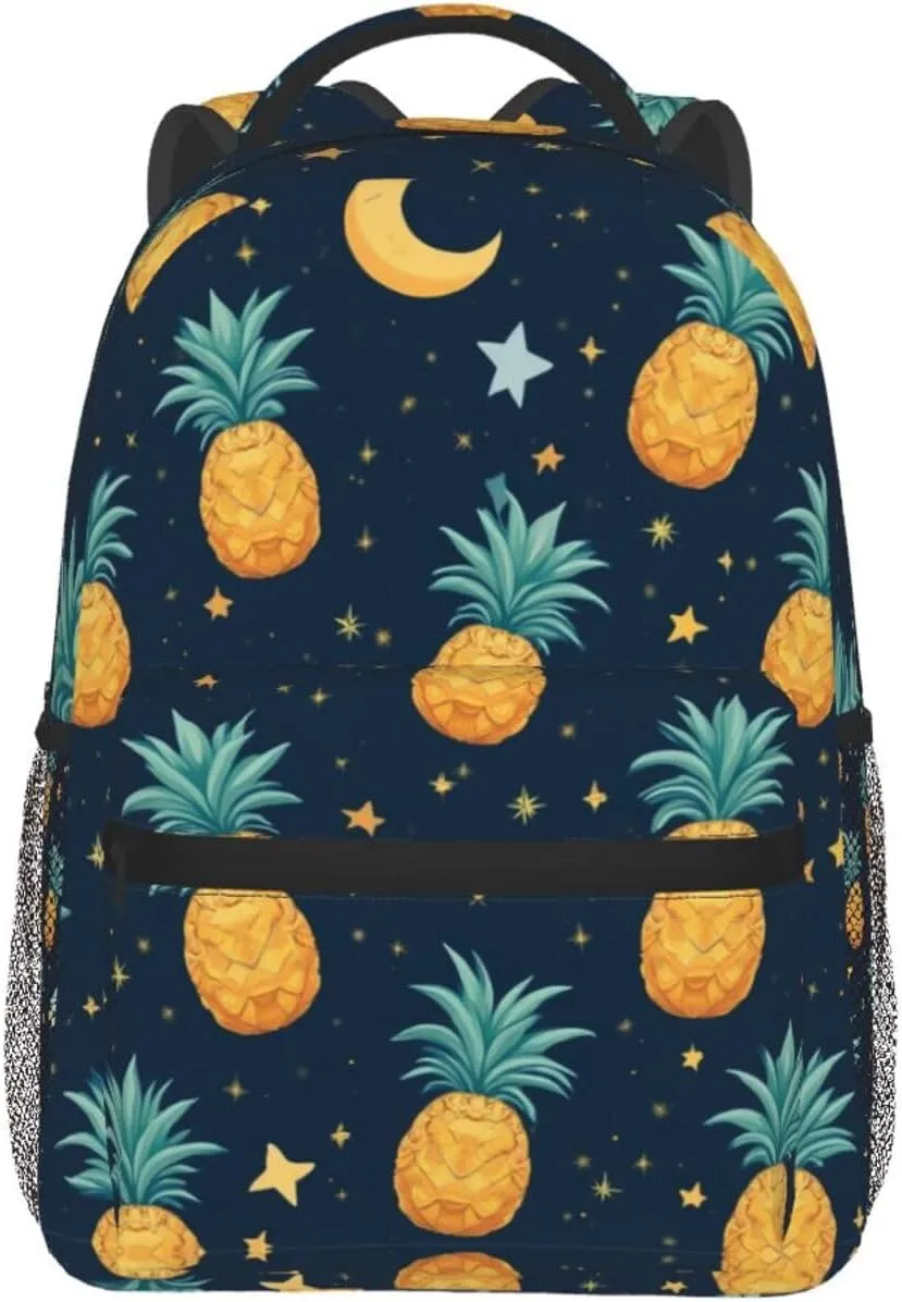 Polyester Daypack Backpack for Climbing Outdoors Running - Big Capacity Multipurpose Anti-Theft Bookbag, Starry Star Pineapple Moon Sky Blue Art Travel Hiking & Camping Rucksack