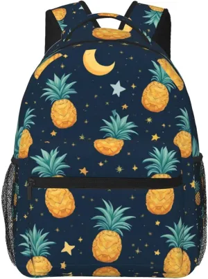 Polyester Daypack Backpack for Climbing Outdoors Running - Big Capacity Multipurpose Anti-Theft Bookbag, Starry Star Pineapple Moon Sky Blue Art Travel Hiking & Camping Rucksack