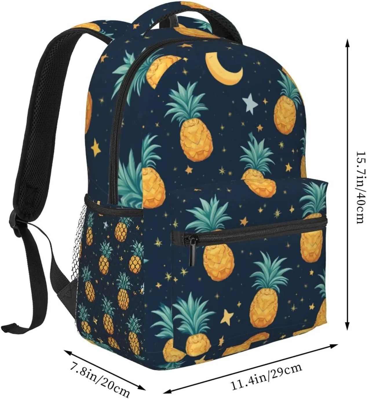 Polyester Daypack Backpack for Climbing Outdoors Running - Big Capacity Multipurpose Anti-Theft Bookbag, Starry Star Pineapple Moon Sky Blue Art Travel Hiking & Camping Rucksack