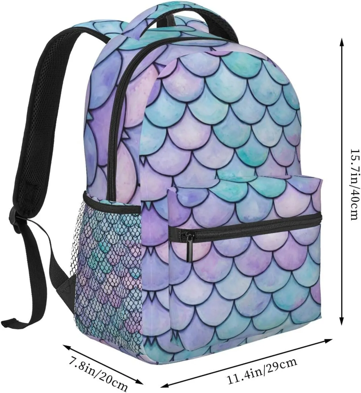 Polyester Daypack Backpack for Sports Travel Running - Big Capacity Anti-Theft Multipurpose Carry On Bag, Beautiful Sparkling Mermaid Scales Art Laptop Book Bag Rucksack