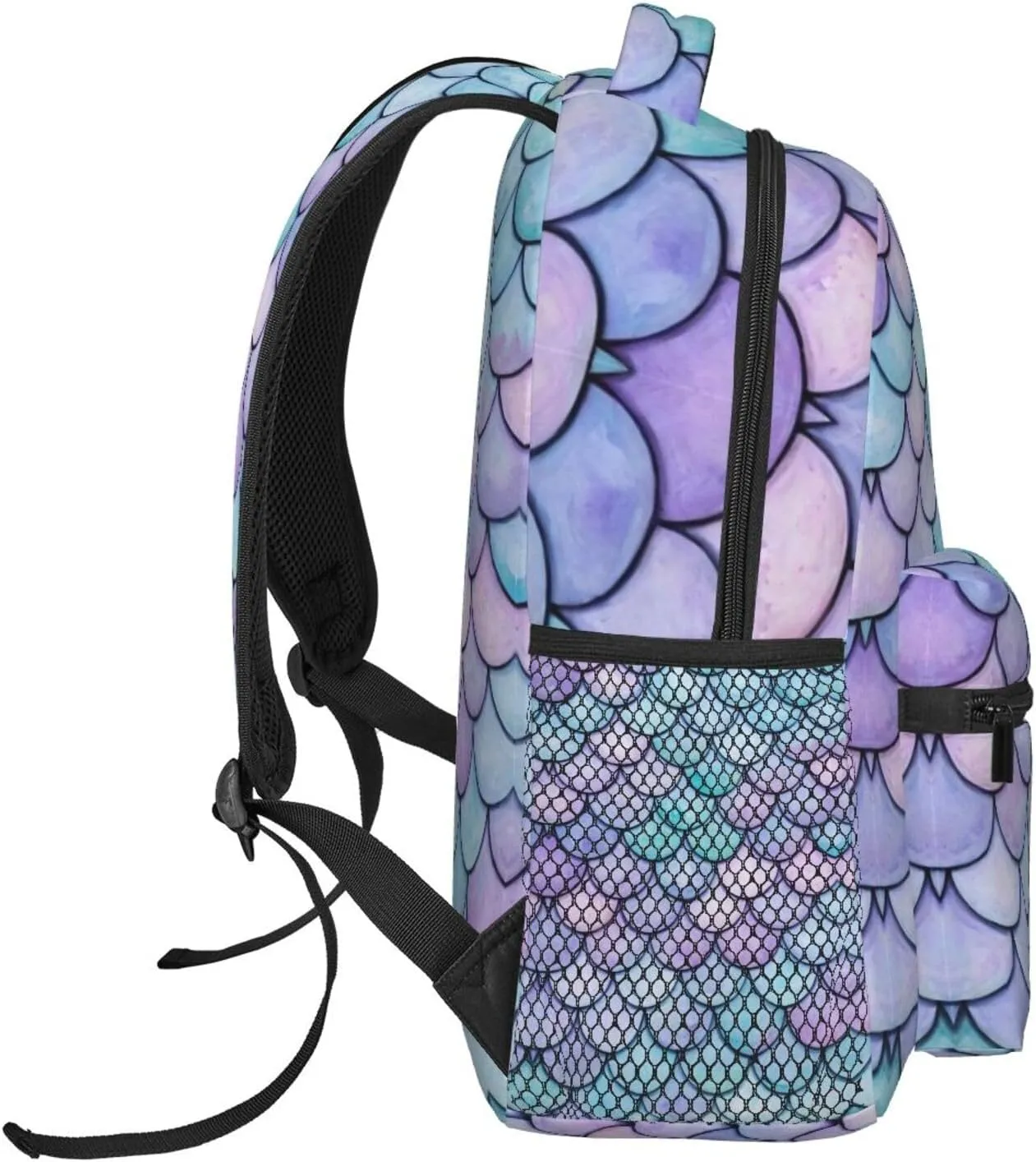 Polyester Daypack Backpack for Sports Travel Running - Big Capacity Anti-Theft Multipurpose Carry On Bag, Beautiful Sparkling Mermaid Scales Art Laptop Book Bag Rucksack