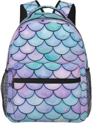 Polyester Daypack Backpack for Sports Travel Running - Big Capacity Anti-Theft Multipurpose Carry On Bag, Beautiful Sparkling Mermaid Scales Art Laptop Book Bag Rucksack