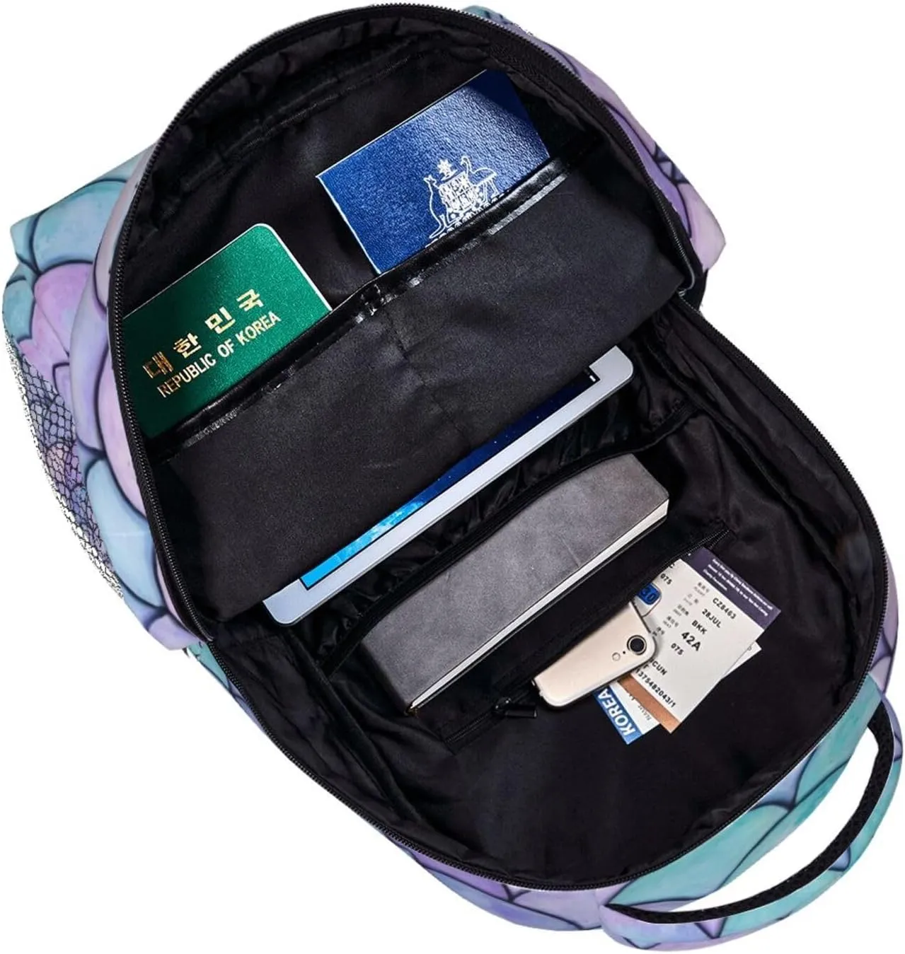 Polyester Daypack Backpack for Sports Travel Running - Big Capacity Anti-Theft Multipurpose Carry On Bag, Beautiful Sparkling Mermaid Scales Art Laptop Book Bag Rucksack
