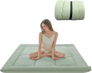 Polyester Fiber Foldable Roll Up 100 High Density Comfortable Foam Futon Mattress Japanese Tatami Floor Sleeping Pad Thicken Guests Bed Dormitory Adult Kids 80 x 39 x 3 Inches - Green