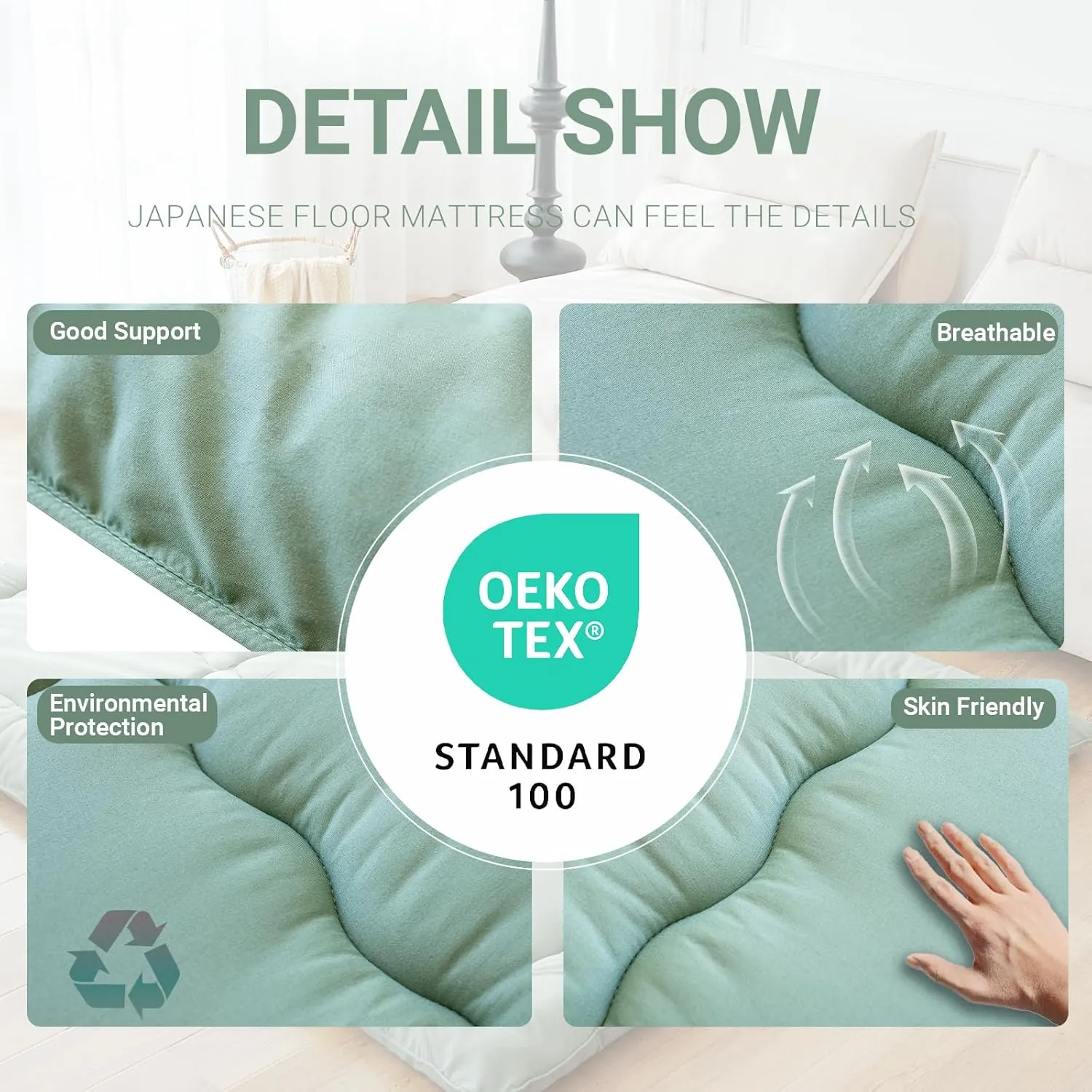 Polyester Fiber Foldable Roll Up 100 High Density Comfortable Foam Futon Mattress Japanese Tatami Floor Sleeping Pad Thicken Guests Bed Dormitory Adult Kids 80 x 39 x 3 Inches - Green