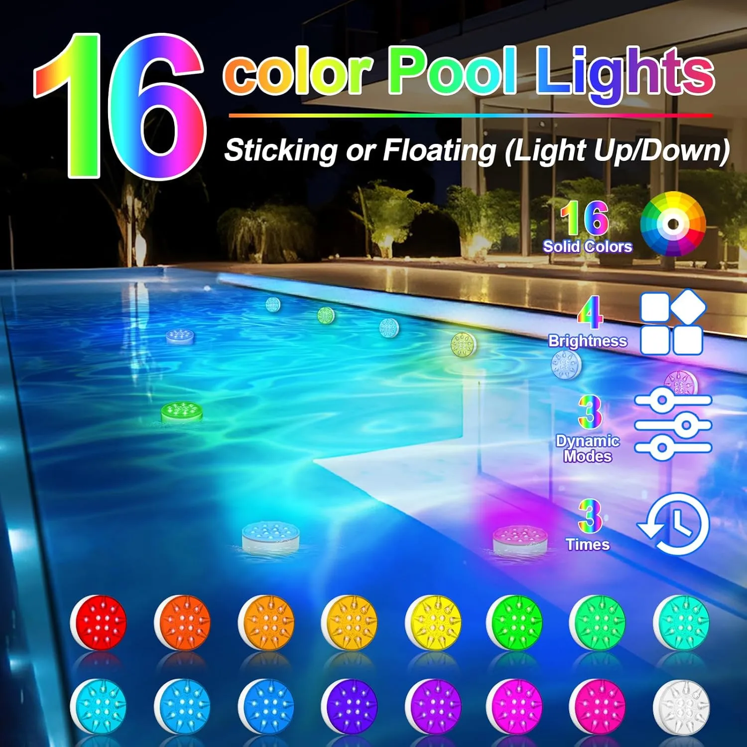 Pool Lights for Above Ground Inground Pool, Underwater Rechargeable Submersible LED Lights with Remote, IP68 Waterproof, Pool Light for Hot Tub, Shower, Vase, Fountain, Aquarium, Bath, Party, 4 Pack