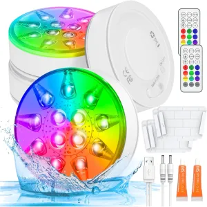 Pool Lights for Above Ground Inground Pool, Underwater Rechargeable Submersible LED Lights with Remote, IP68 Waterproof, Pool Light for Hot Tub, Shower, Vase, Fountain, Aquarium, Bath, Party, 4 Pack