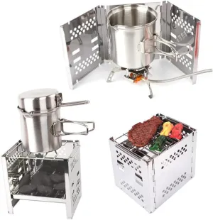 POPETPOP 1Pc Portable Stainless Steel Burning Stove Collapsible Barbecue Grill for Outdoor Camping Picnics Cookware Durable Efficient Airflow Design Silver