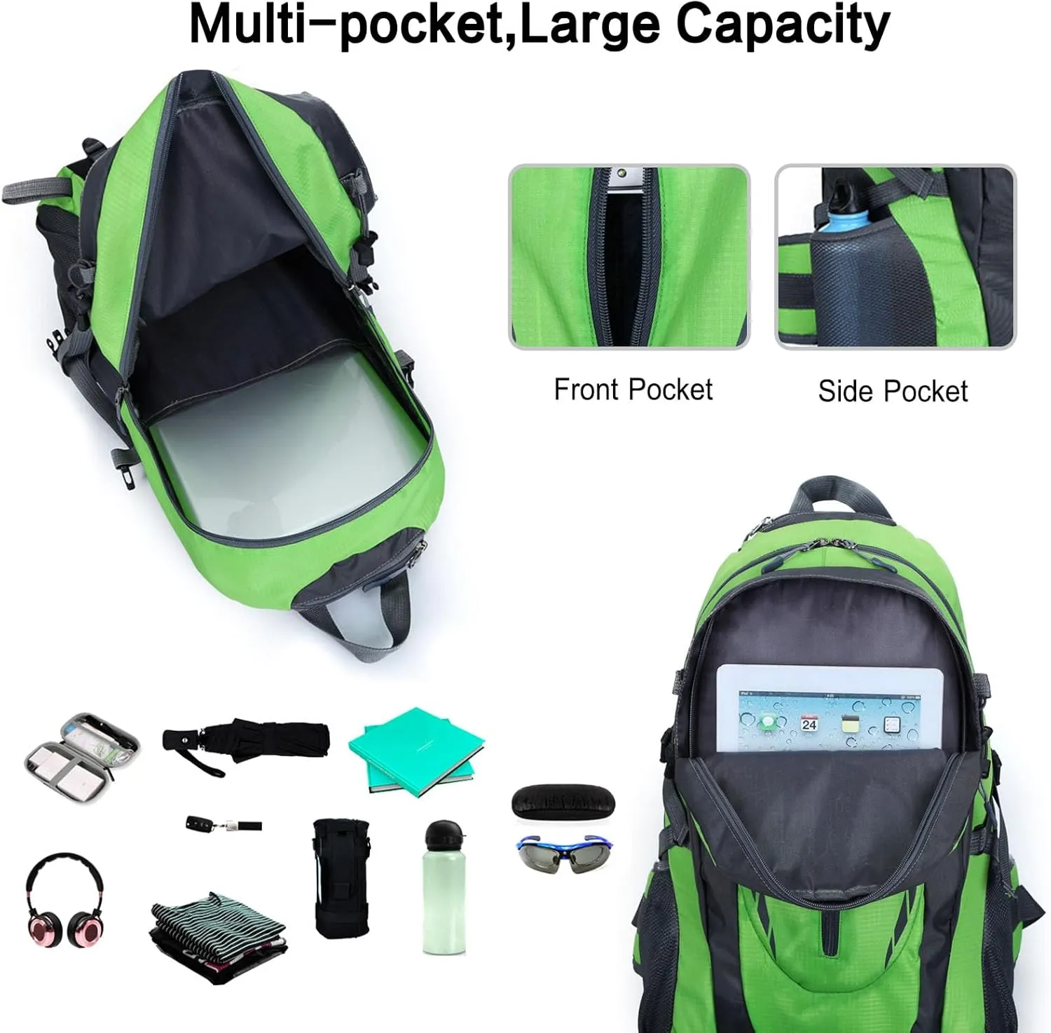PORRASSO 40L Hiking Backpack Trekking Rucksack Waterproof Daypack Durable Backpack for Women Men Cycling Climbing Outdoor Sports Black