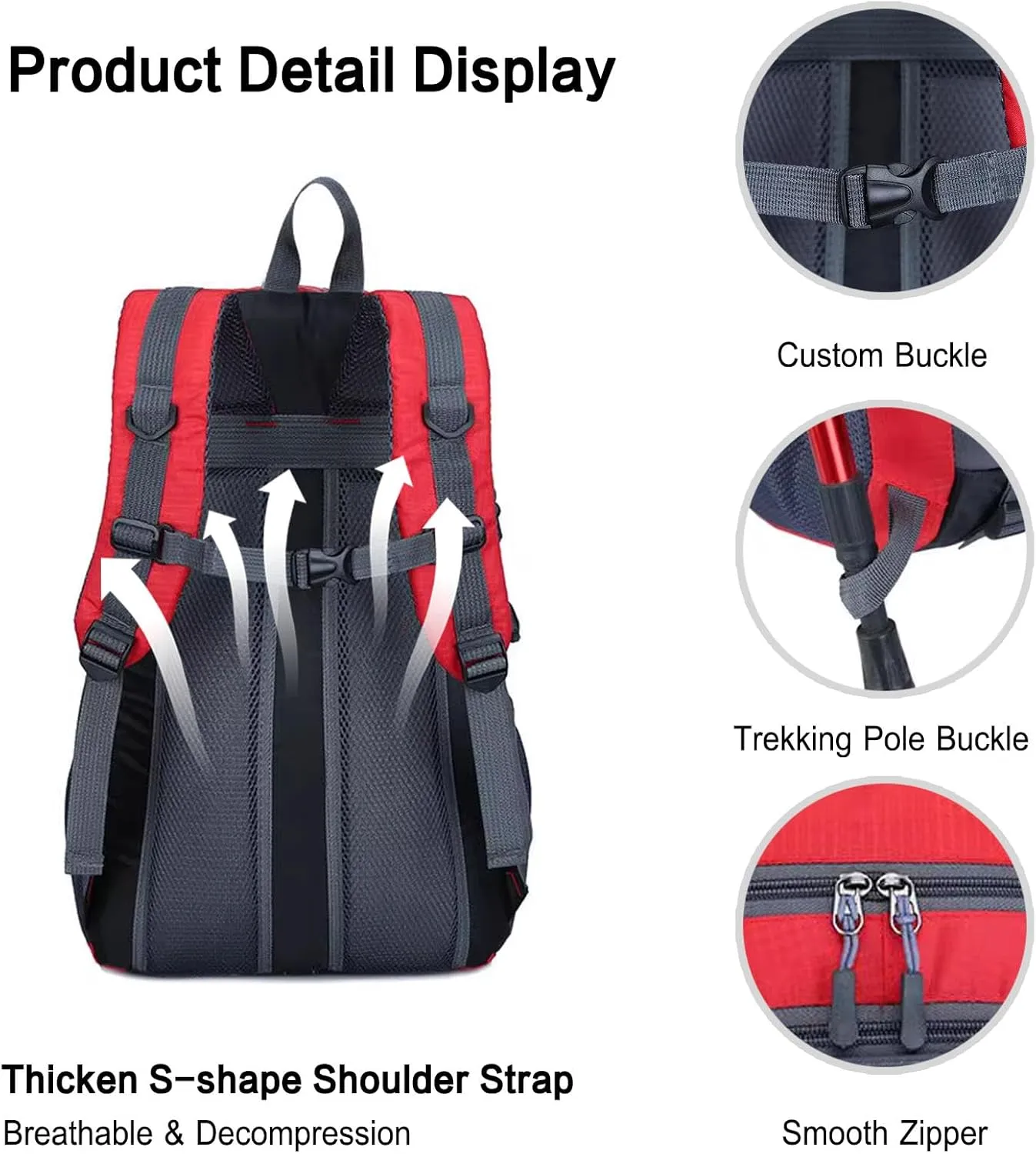 PORRASSO 40L Hiking Backpack Trekking Rucksack Waterproof Daypack Durable Backpack for Women Men Cycling Climbing Outdoor Sports Black