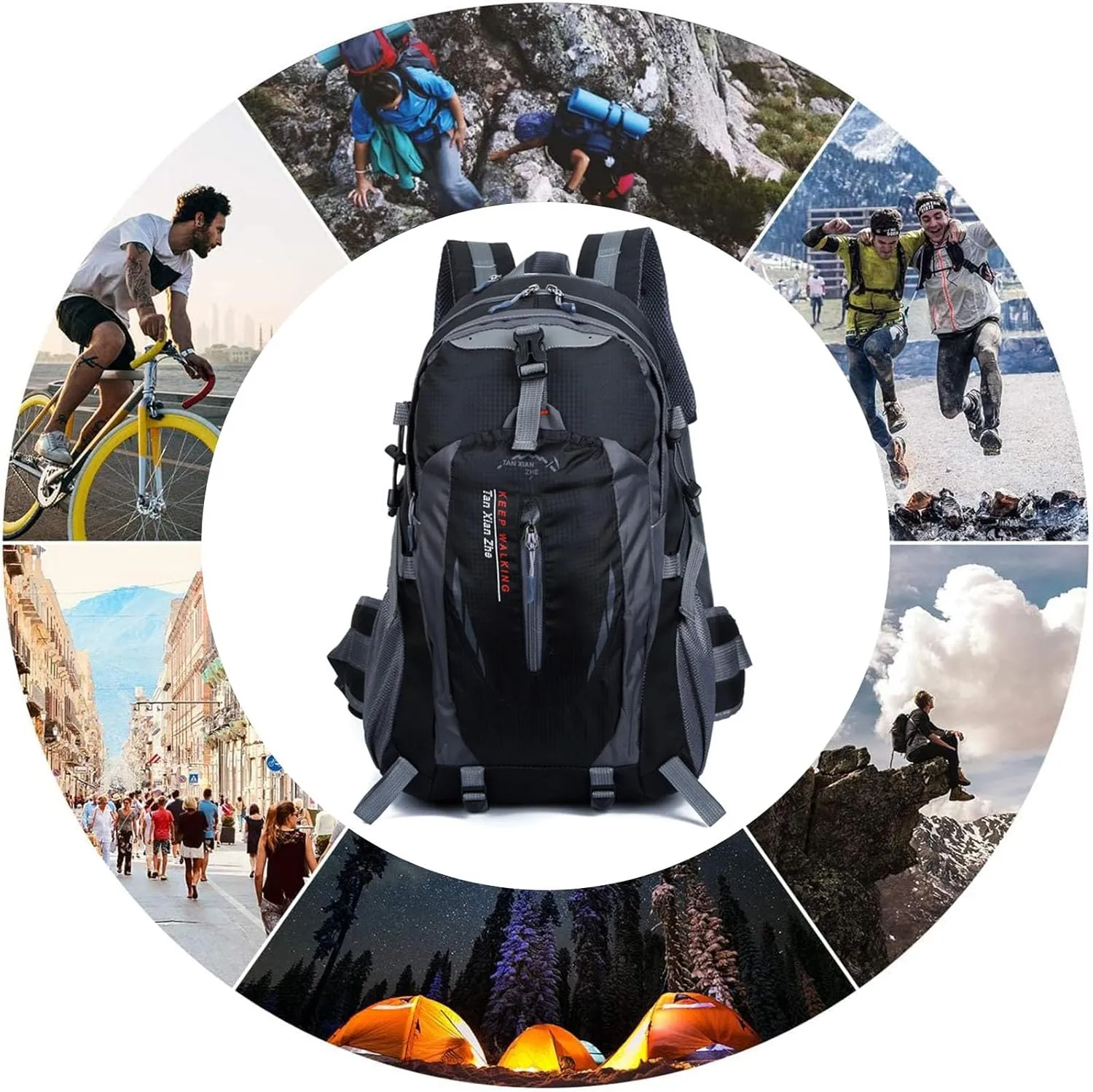 PORRASSO 40L Hiking Backpack Trekking Rucksack Waterproof Daypack Durable Backpack for Women Men Cycling Climbing Outdoor Sports Black