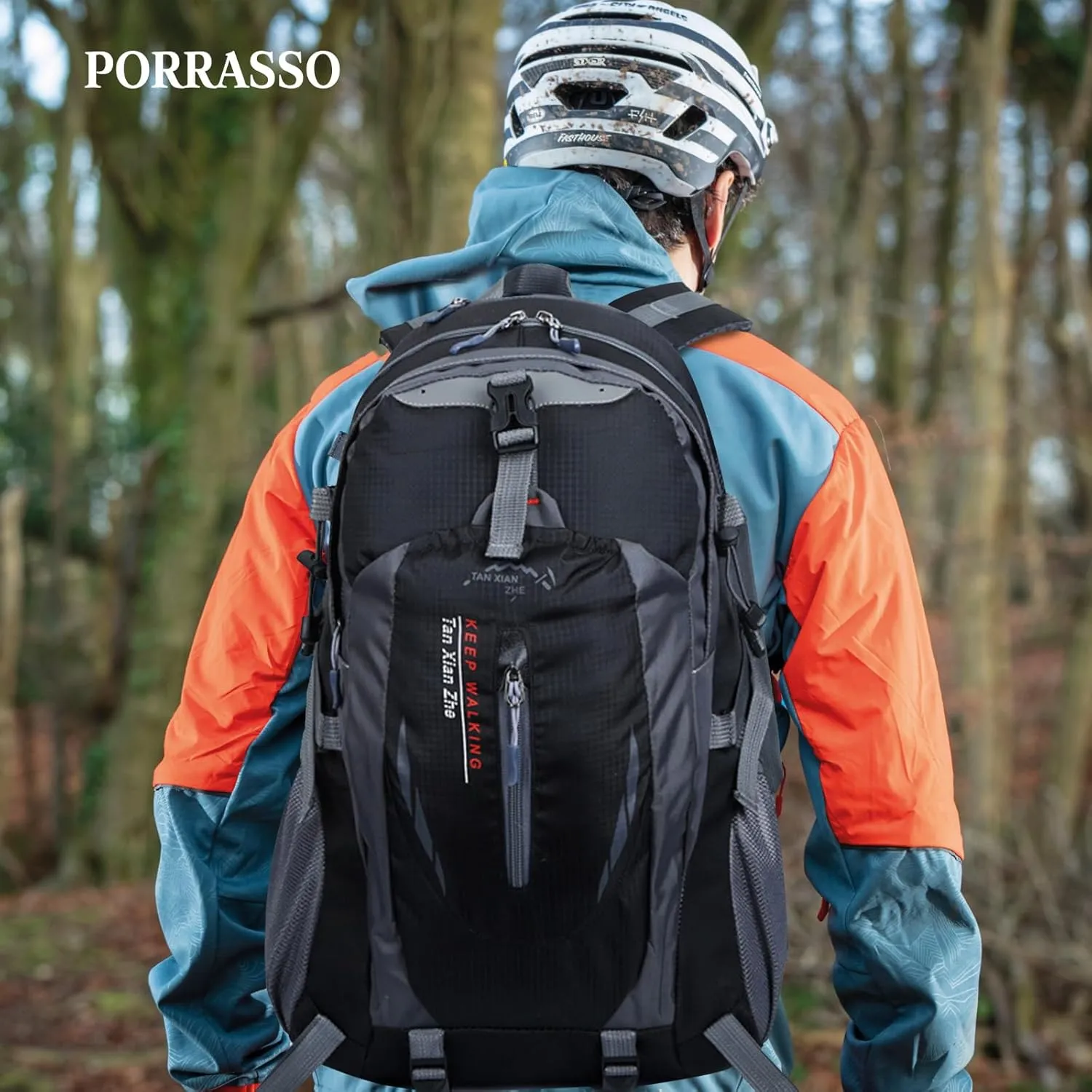 PORRASSO 40L Hiking Backpack Trekking Rucksack Waterproof Daypack Durable Backpack for Women Men Cycling Climbing Outdoor Sports Black