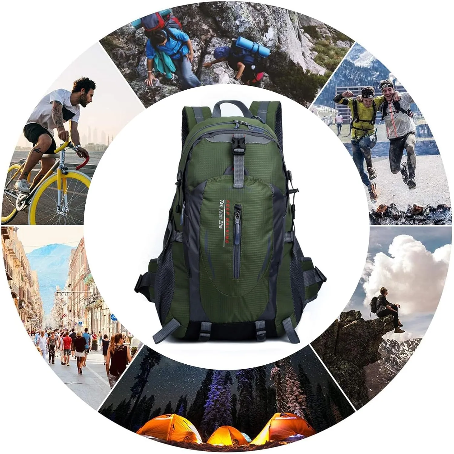 PORRASSO 40L Hiking Backpack Trekking Rucksack Waterproof Daypack Durable Backpack for Women Men Cycling Climbing Outdoor Sports Dark Green
