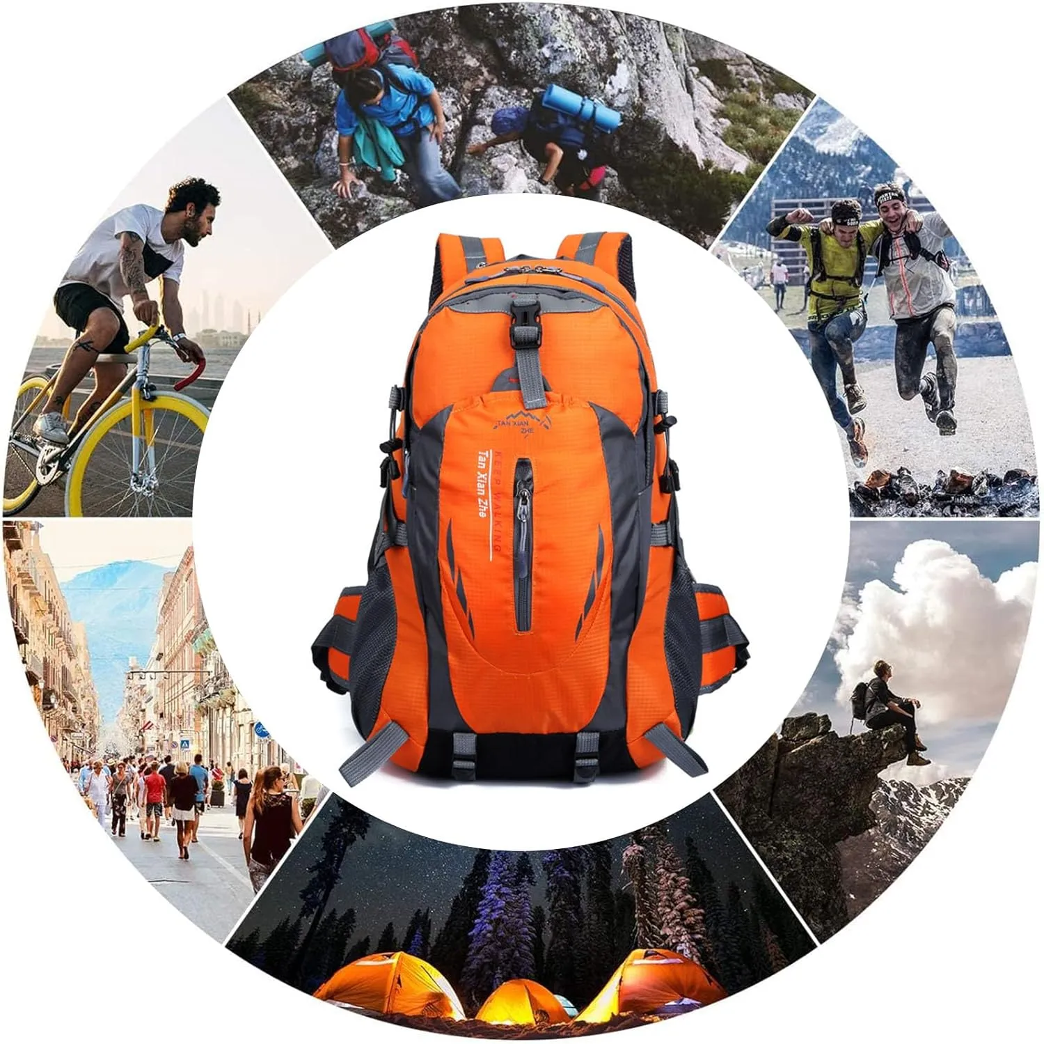 PORRASSO 40L Hiking Backpack Trekking Rucksack Waterproof Daypack Durable Backpack for Women Men Cycling Climbing Outdoor Sports Orange