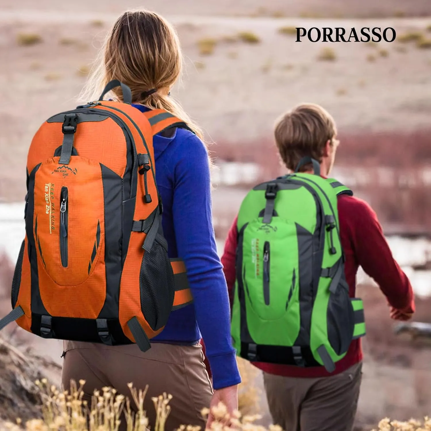 PORRASSO 40L Hiking Backpack Trekking Rucksack Waterproof Daypack Durable Backpack for Women Men Cycling Climbing Outdoor Sports Orange