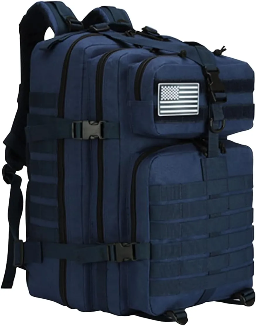 PORRASSO 45L Military Tactical Backpacks Trekking Rucksack Waterproof Outdoor Daypack 3 Day Bug Out Bag Durable Backpack for Survival Traveling Mountaining Blue
