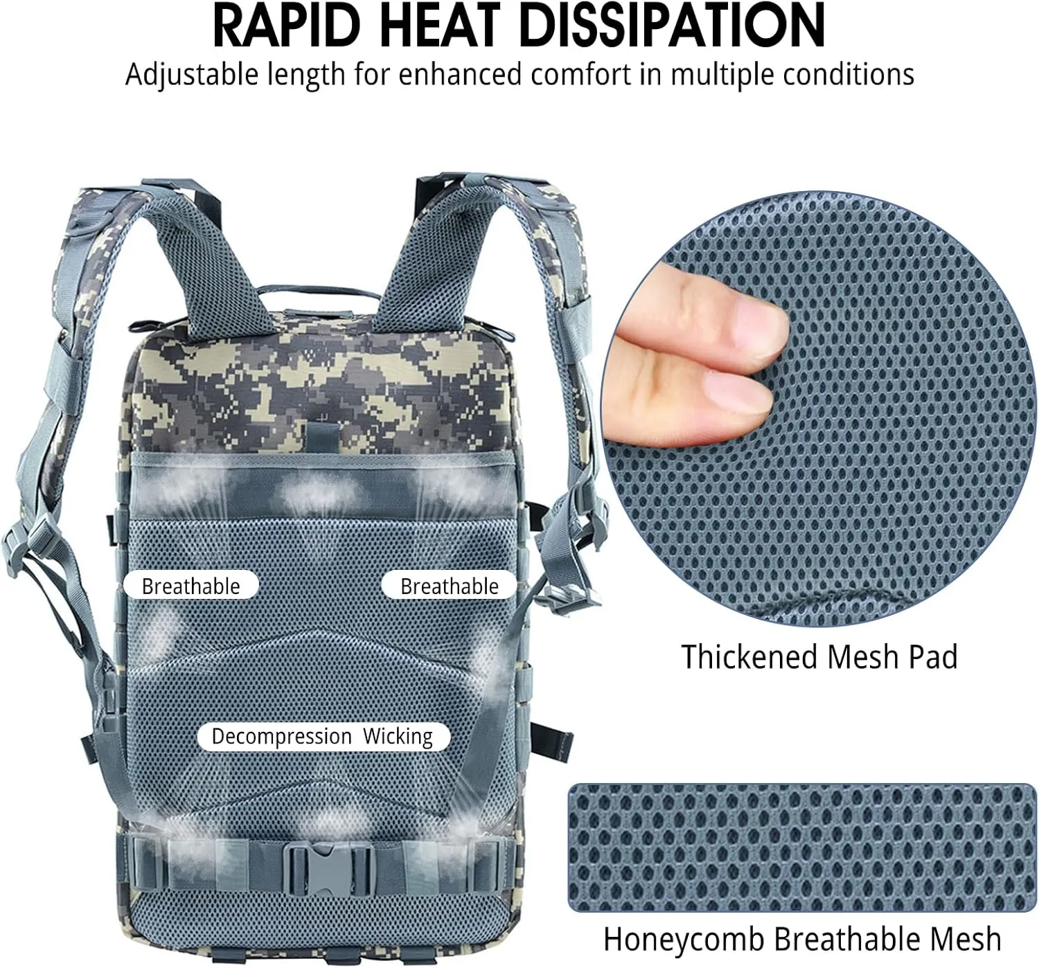 PORRASSO 45L Military Tactical Backpacks Trekking Rucksack Waterproof Outdoor Daypack 3 Day Bug Out Bag Durable Backpack for Survival Traveling Mountaining Jungle Digital