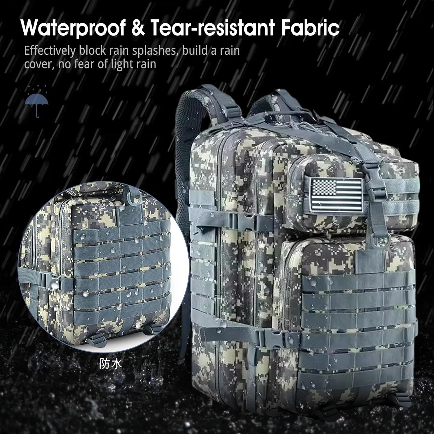 PORRASSO 45L Military Tactical Backpacks Trekking Rucksack Waterproof Outdoor Daypack 3 Day Bug Out Bag Durable Backpack for Survival Traveling Mountaining Jungle Digital