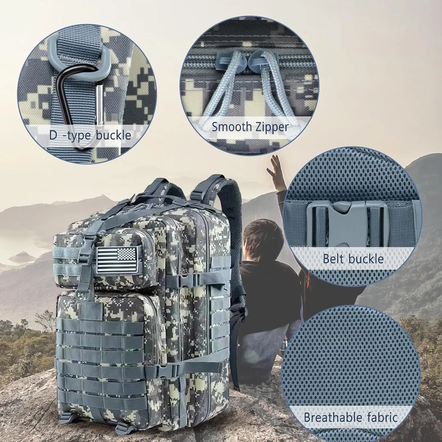 PORRASSO 45L Military Tactical Backpacks Trekking Rucksack Waterproof Outdoor Daypack 3 Day Bug Out Bag Durable Backpack for Survival Traveling Mountaining Jungle Digital