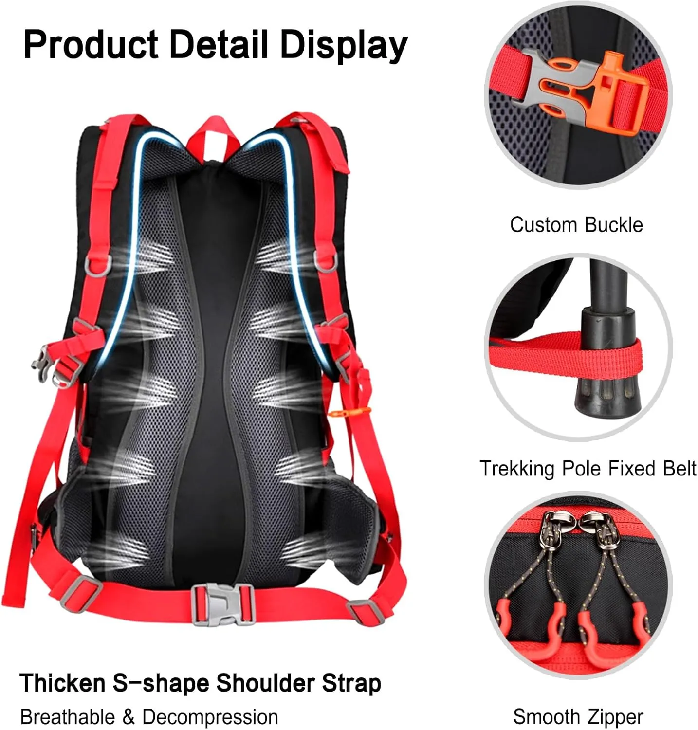 PORRASSO 50L Hiking Backpack Trekking Rucksack Waterproof Daypack Durable Backpack for Women Men Camping Cycling Climbing Outdoor Sports Blue