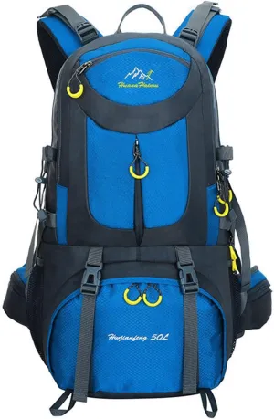 PORRASSO 50L Hiking Backpack Trekking Rucksack Waterproof Daypack Durable Backpack for Women Men Camping Cycling Climbing Outdoor Sports Blue