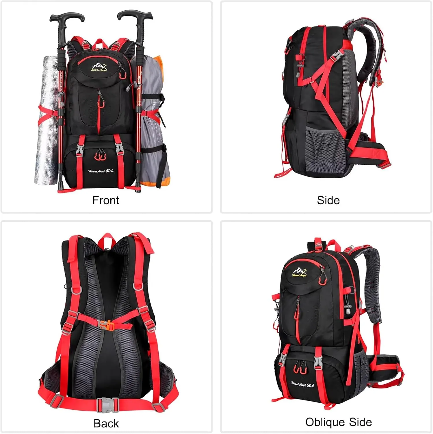 PORRASSO 50L Hiking Backpack Trekking Rucksack Waterproof Daypack Durable Backpack for Women Men Camping Cycling Climbing Outdoor Sports Orange