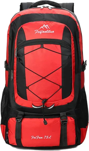 PORRASSO 75L Hiking Backpack Trekking Rucksack Waterproof Daypack Durable Backpack for Women Men Camping Climbing Travel Outdoor Sports Red