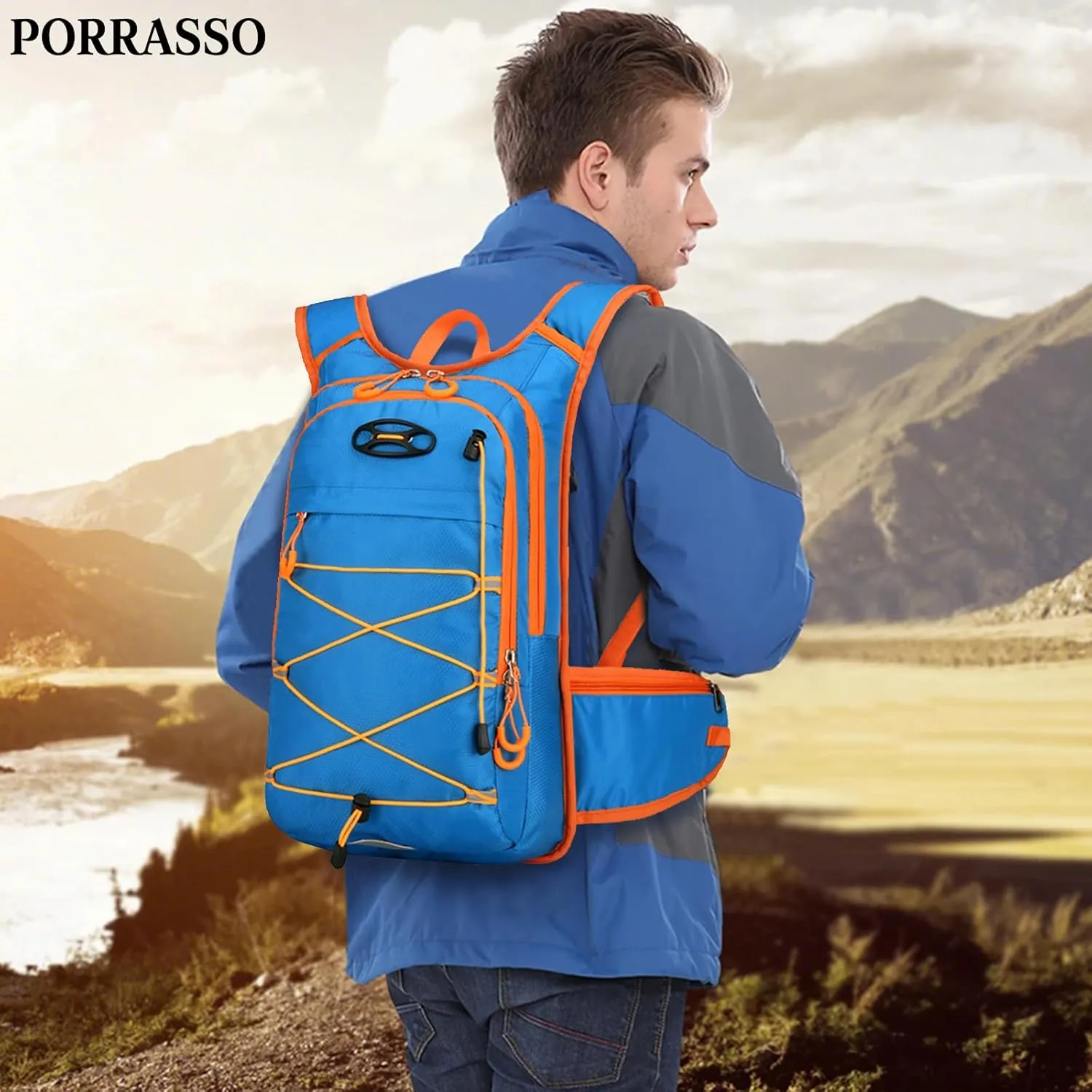 PORRASSO Hiking Backpack 18L Waterproof Daypack Rucksack Lightweight Breathable Backpack for Women Men Trekking Cycling Climbing Outdoor Sports Royal Blue