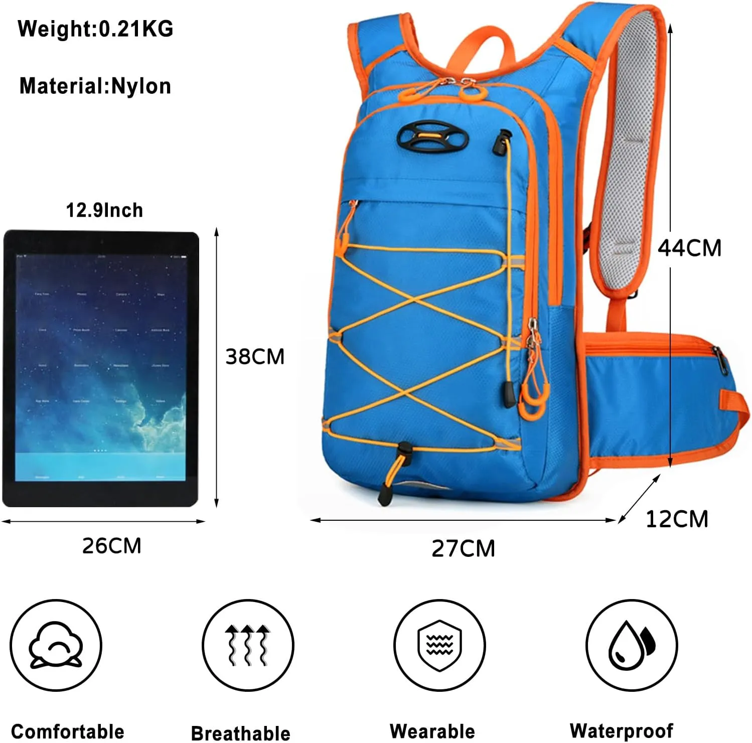 PORRASSO Hiking Backpack 18L Waterproof Daypack Rucksack Lightweight Breathable Backpack for Women Men Trekking Cycling Climbing Outdoor Sports Royal Blue