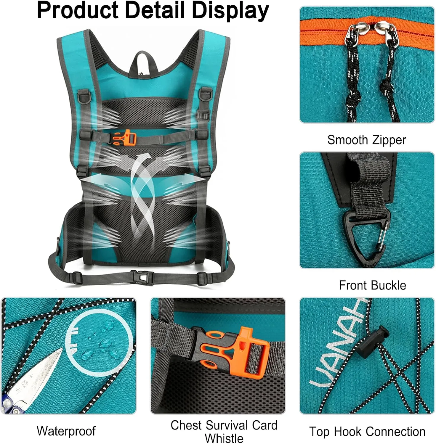 PORRASSO Hiking Backpack 18L Waterproof Rucksack Daypack Lightweight Backpack for Women Men Camping Trekking Cycling Climbing Outdoor Sports Black