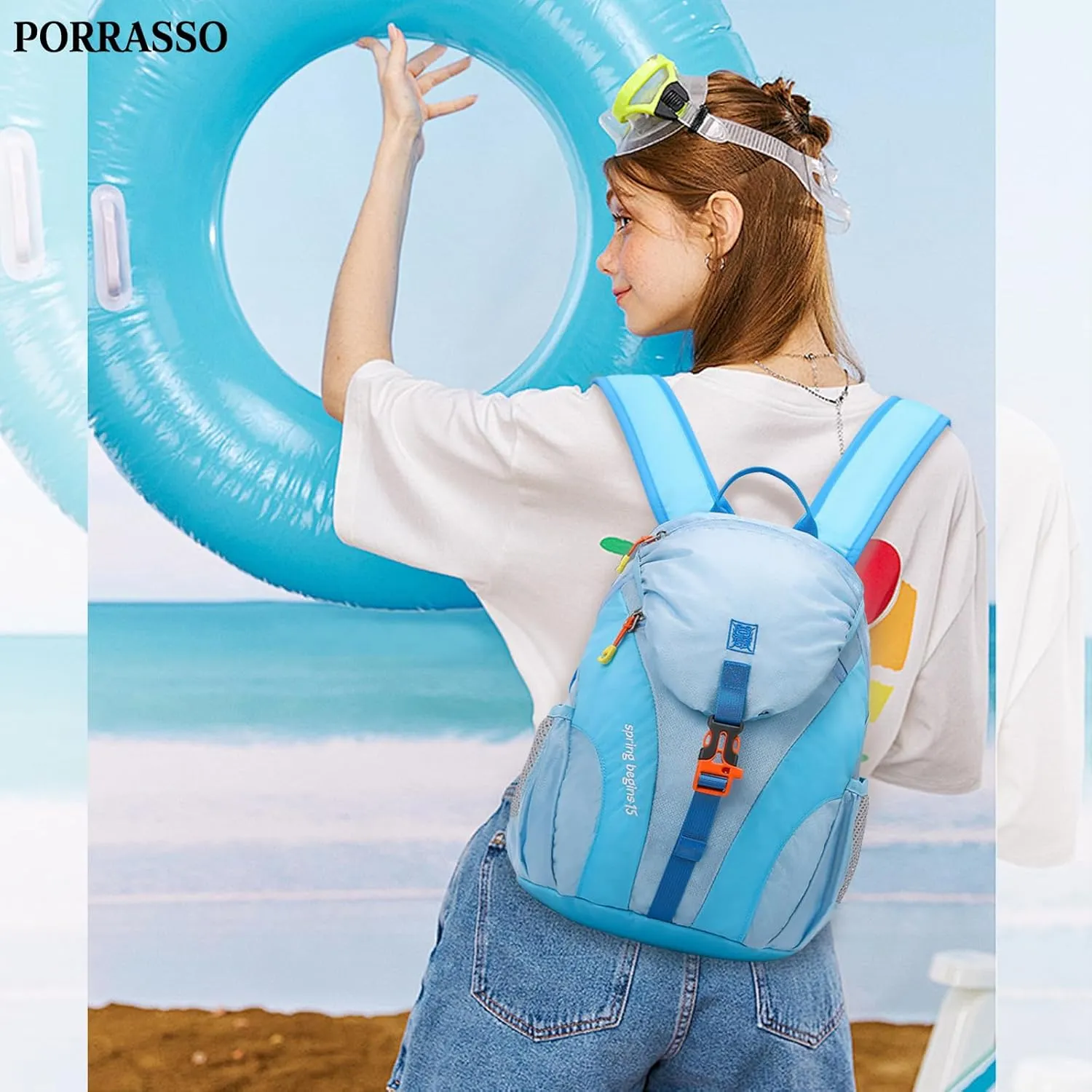 PORRASSO Hiking Backpack Daypack 15L Rucksack Lightweight Waterproof Backpack for Women Men Trekking Cycling Climbing Outdoor Sports Light Blue
